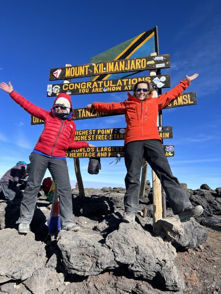 Green Edventures Kilimanjaro Left to right: Tracey Seward & Tara Short at Uhuru Peak