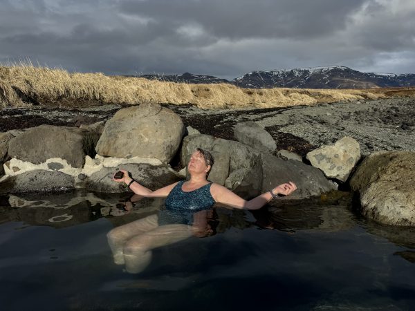 Doree Lynn on the Iceland Hot Springs and Mindfulness Tour March 2024 at Hvammsvik